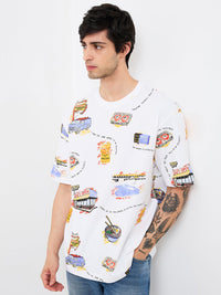 Men T-Shirt White Print Loose Fit