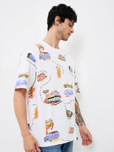 Men T-Shirt White Print Loose Fit