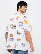 Men T-Shirt White Print Loose Fit