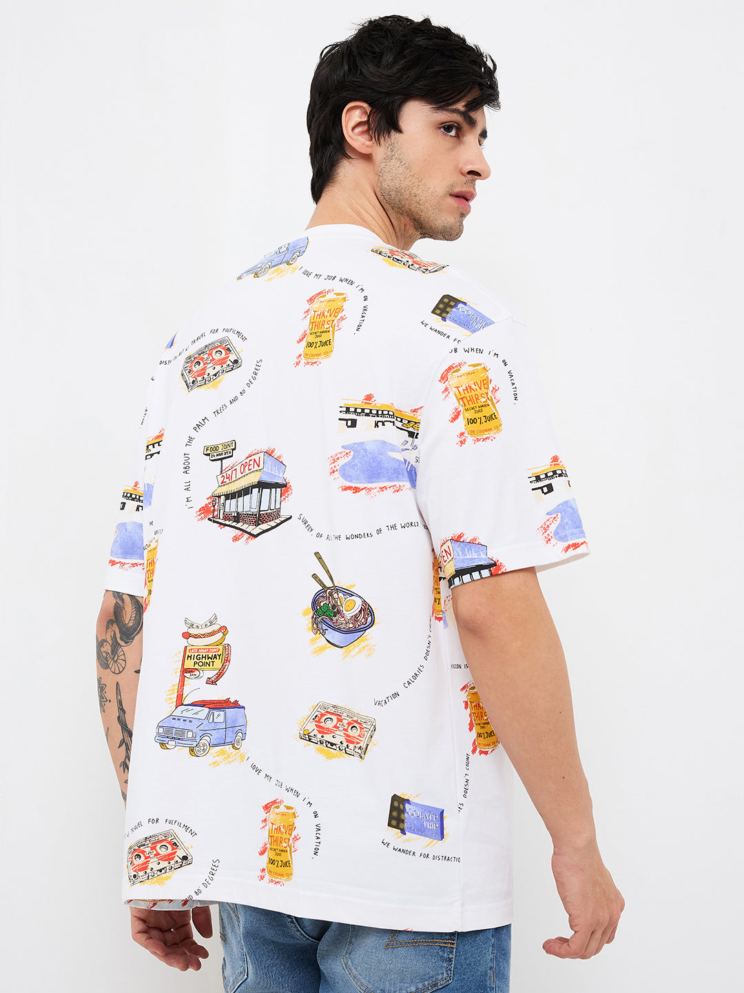 Men T-Shirt White Print Loose Fit