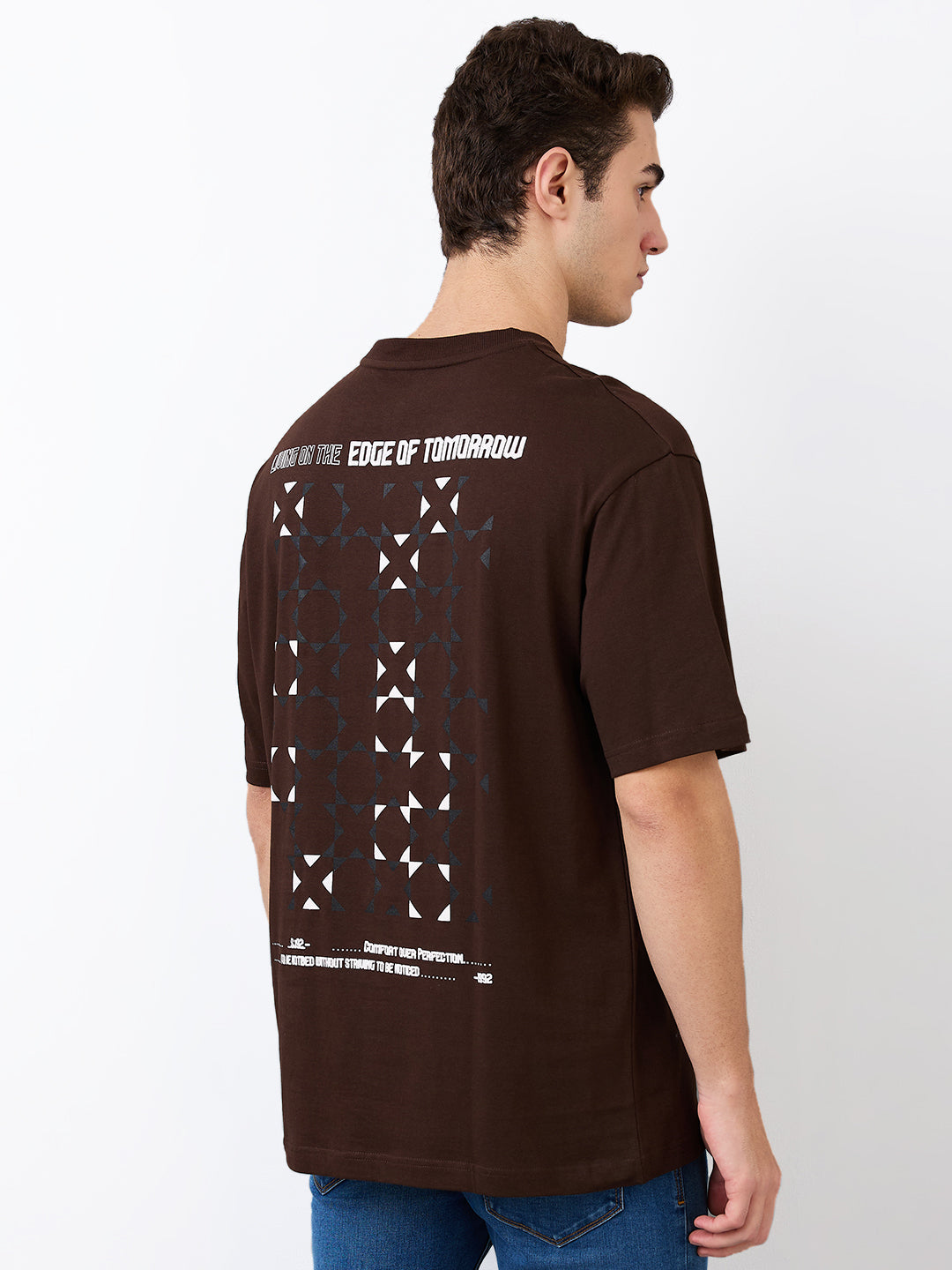 Spykar Brown Loose Fit Solid Half Sleeve T-Shirt For Men