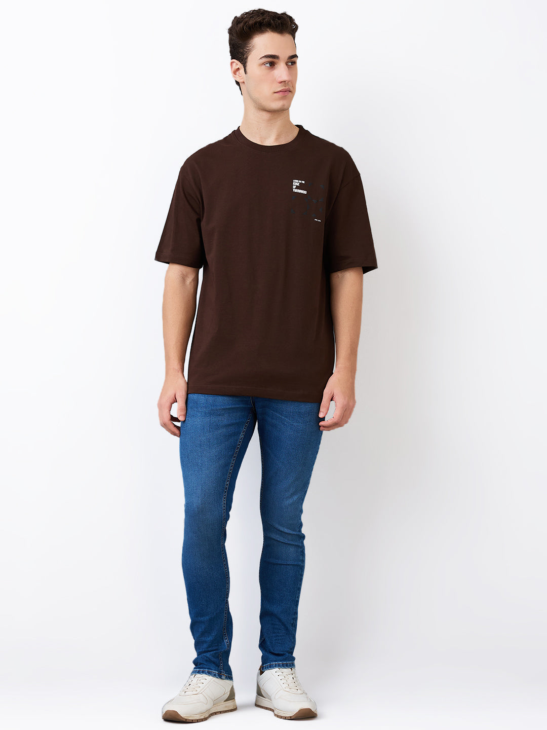 Spykar Brown Loose Fit Solid Half Sleeve T-Shirt For Men