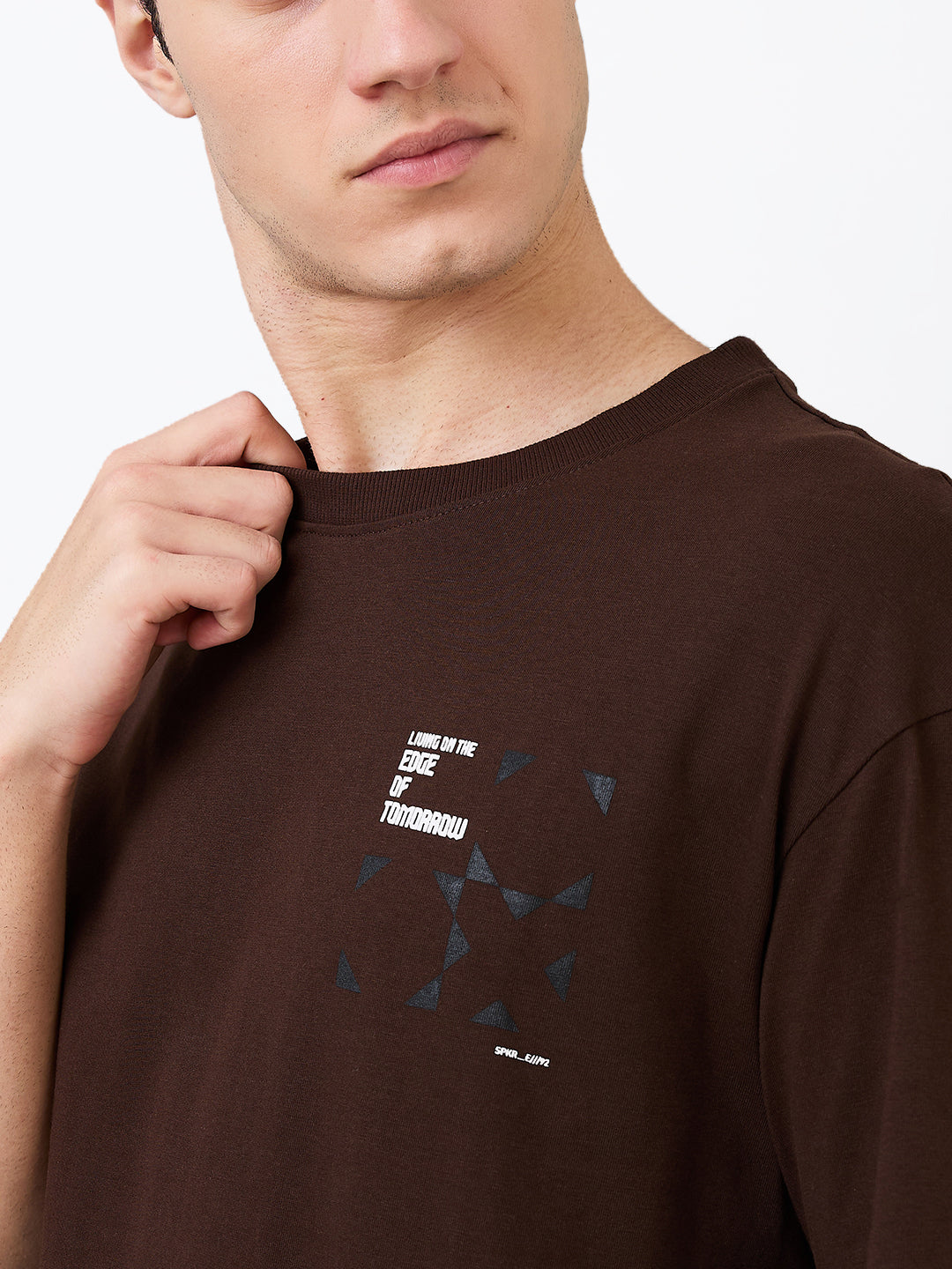 Spykar Brown Loose Fit Solid Half Sleeve T-Shirt For Men