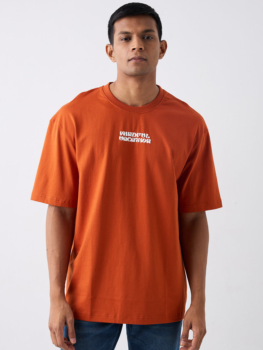Spykar Brown Loose Fit Casual T-Shirt For Men
