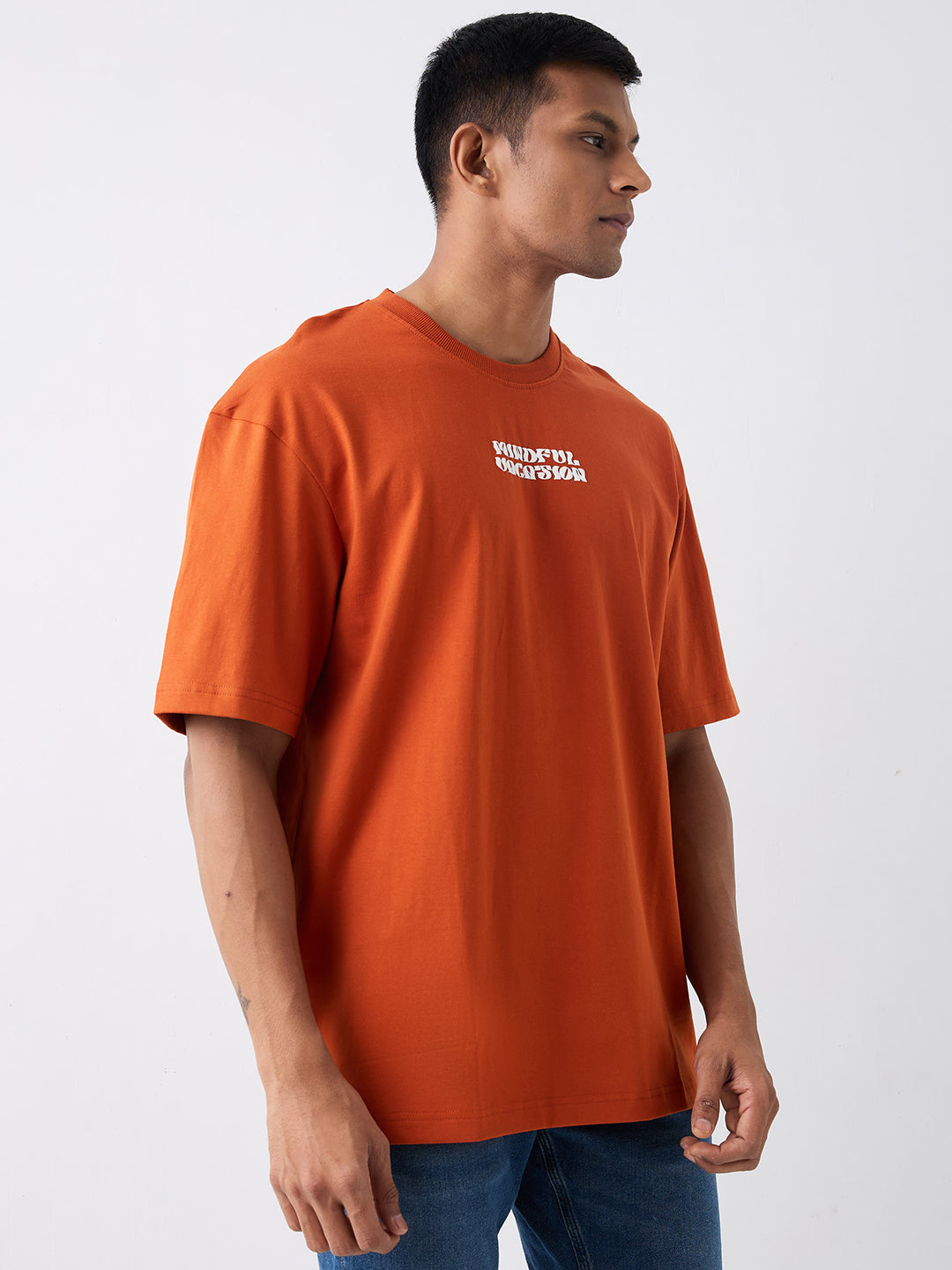 Spykar Brown Loose Fit Casual T-Shirt For Men