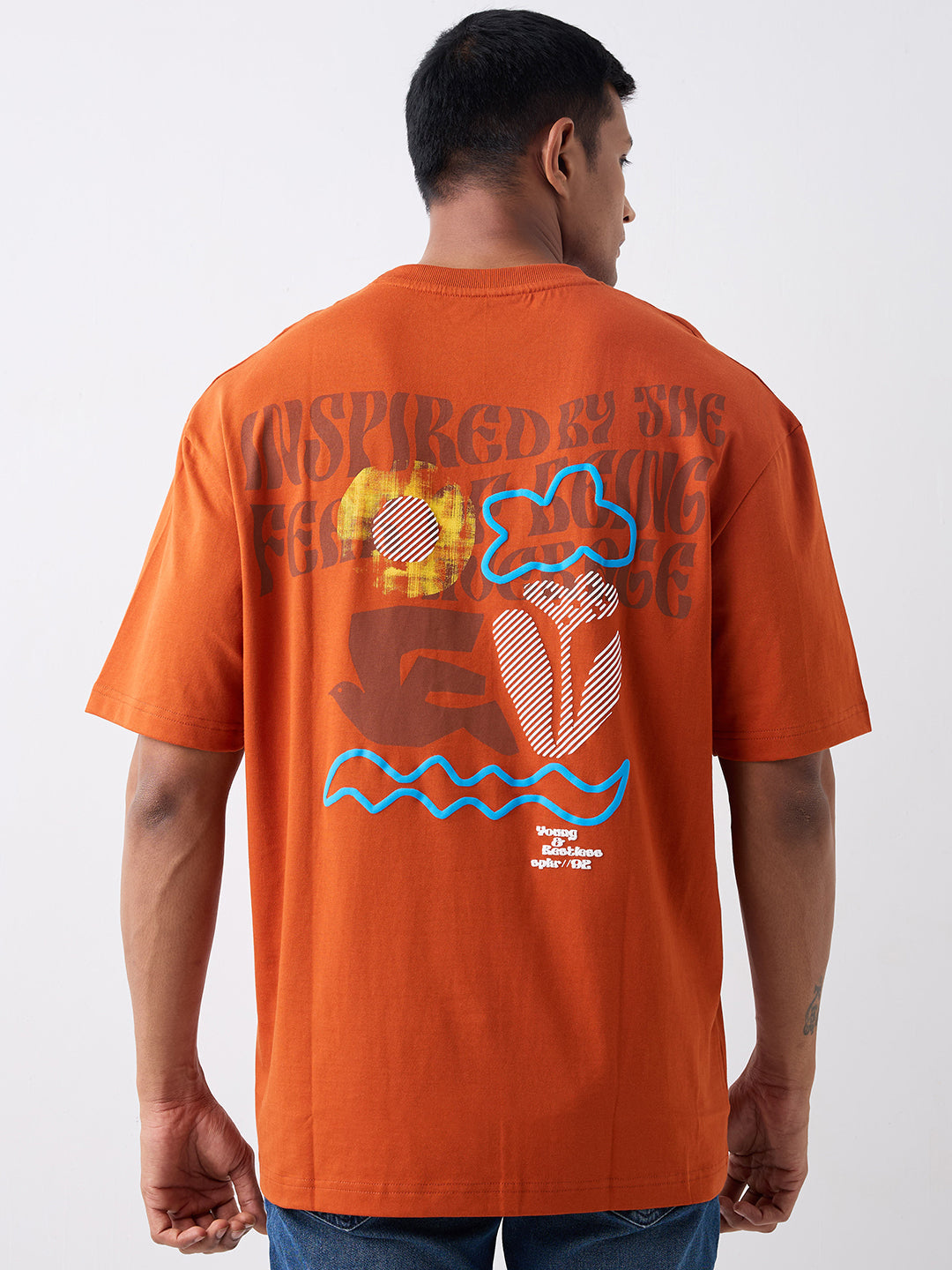 Spykar Brown Loose Fit Casual T-Shirt For Men