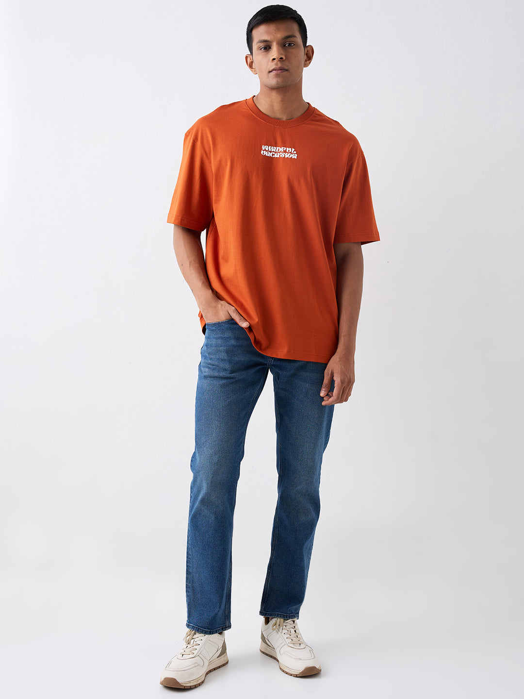 Spykar Brown Loose Fit Casual T-Shirt For Men