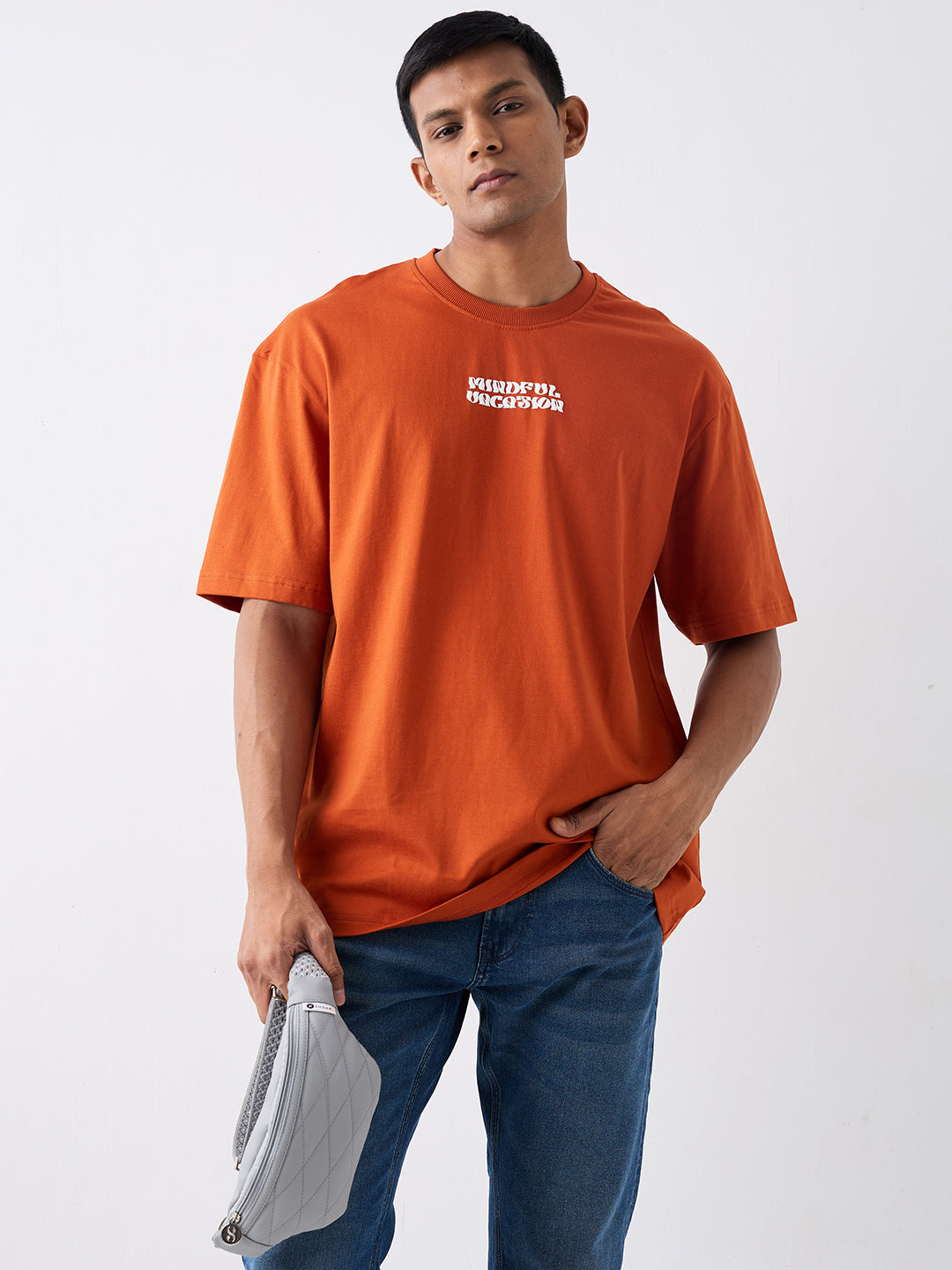 Spykar Brown Loose Fit Casual T-Shirt For Men