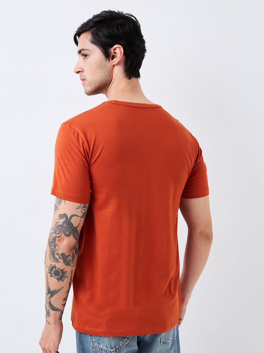 Spykar Brown Slim Fit Solid Half Sleeve T-Shirt For Men