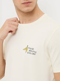 Men T-Shirt White Solid Slim Fit