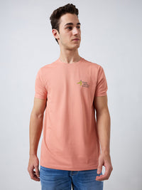 Men T-Shirt Pink Solid Slim Fit