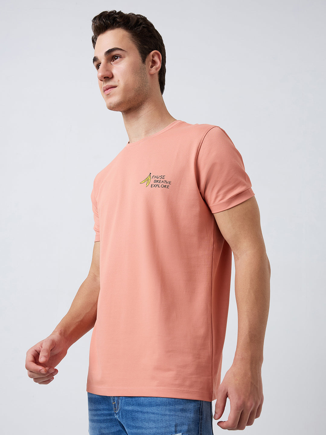 Spykar Pink Slim Fit Solid Half Sleeve T-Shirt For Men