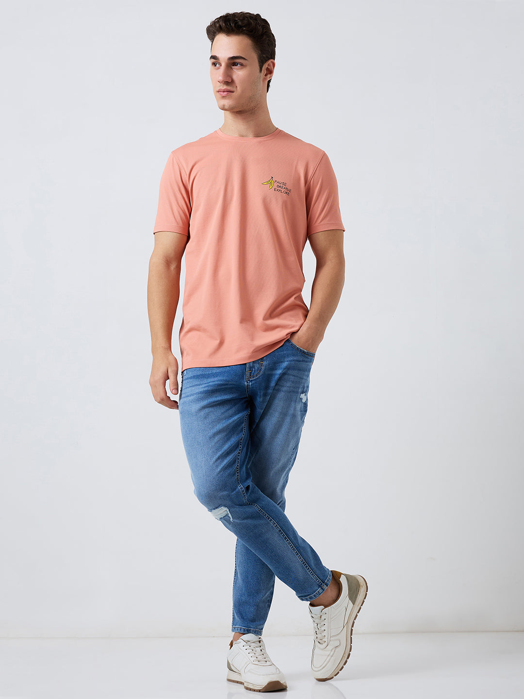 Spykar Pink Slim Fit Solid Half Sleeve T-Shirt For Men