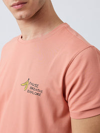 Men T-Shirt Pink Solid Slim Fit