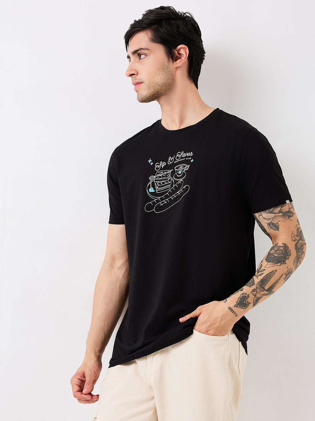 Spykar Black Slim Fit Solid Half Sleeve T-Shirt For Men