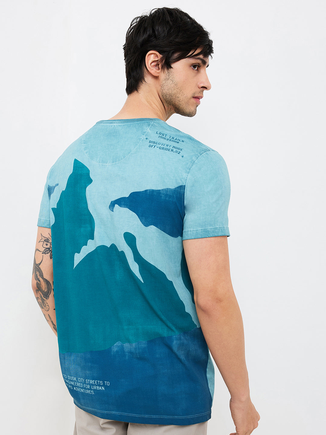 Spykar Blue Slim Fit Solid Half Sleeve T-Shirt For Men