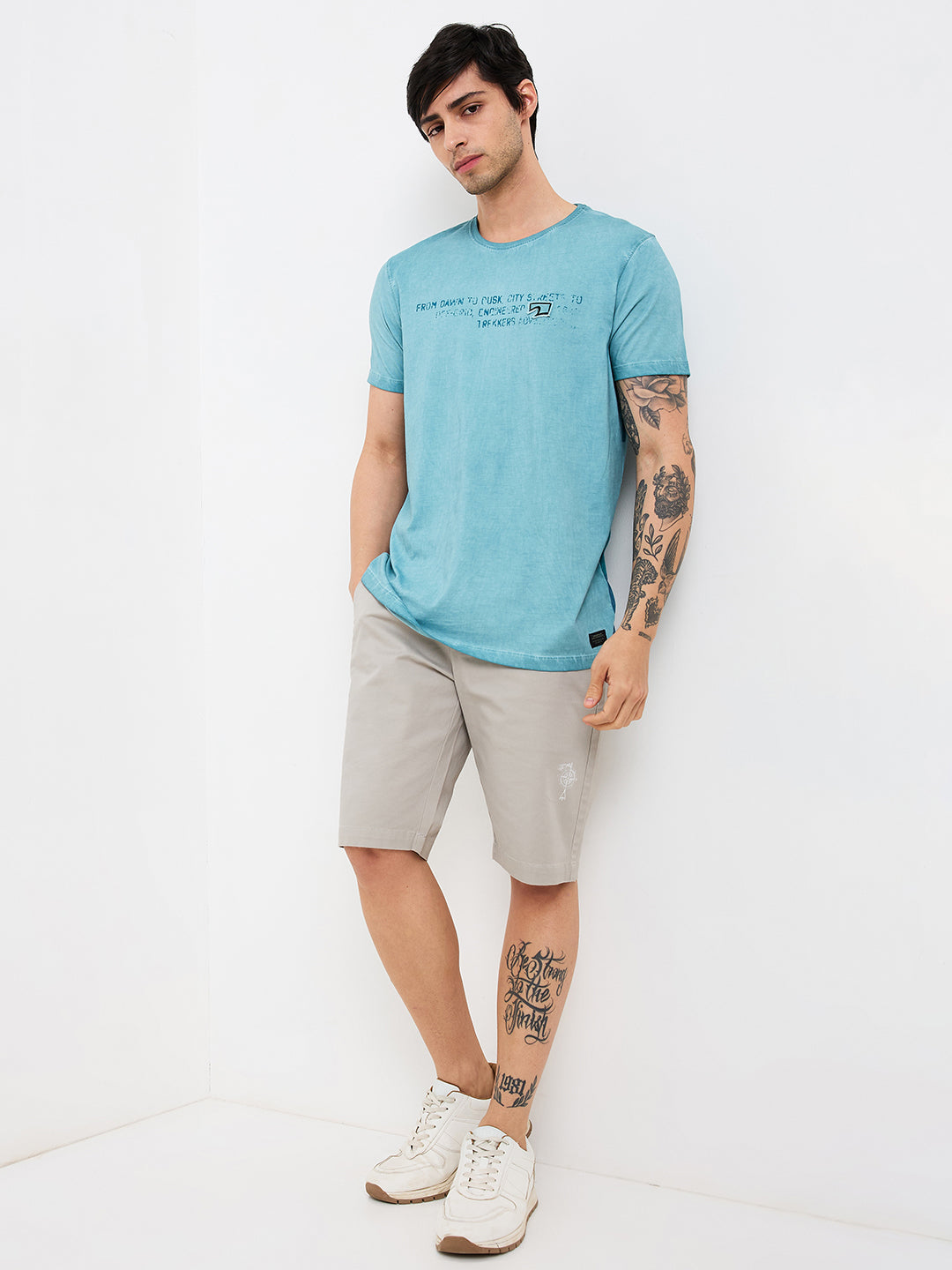 Spykar Blue Slim Fit Solid Half Sleeve T-Shirt For Men