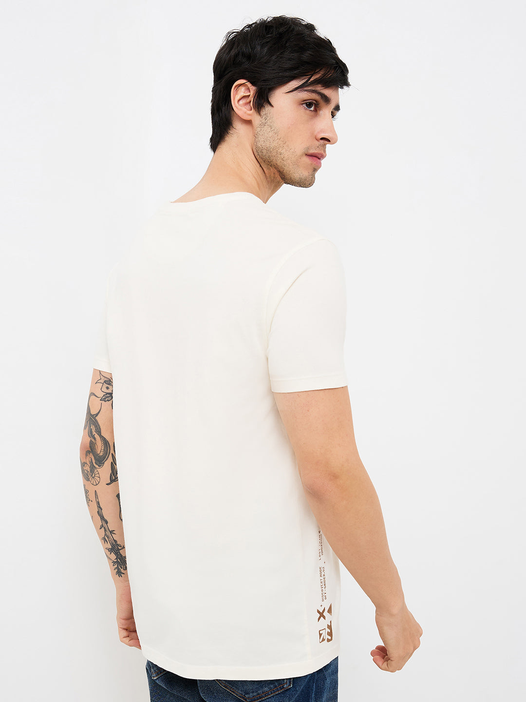 Spykar White Slim Fit Solid Half Sleeve T-Shirt For Men