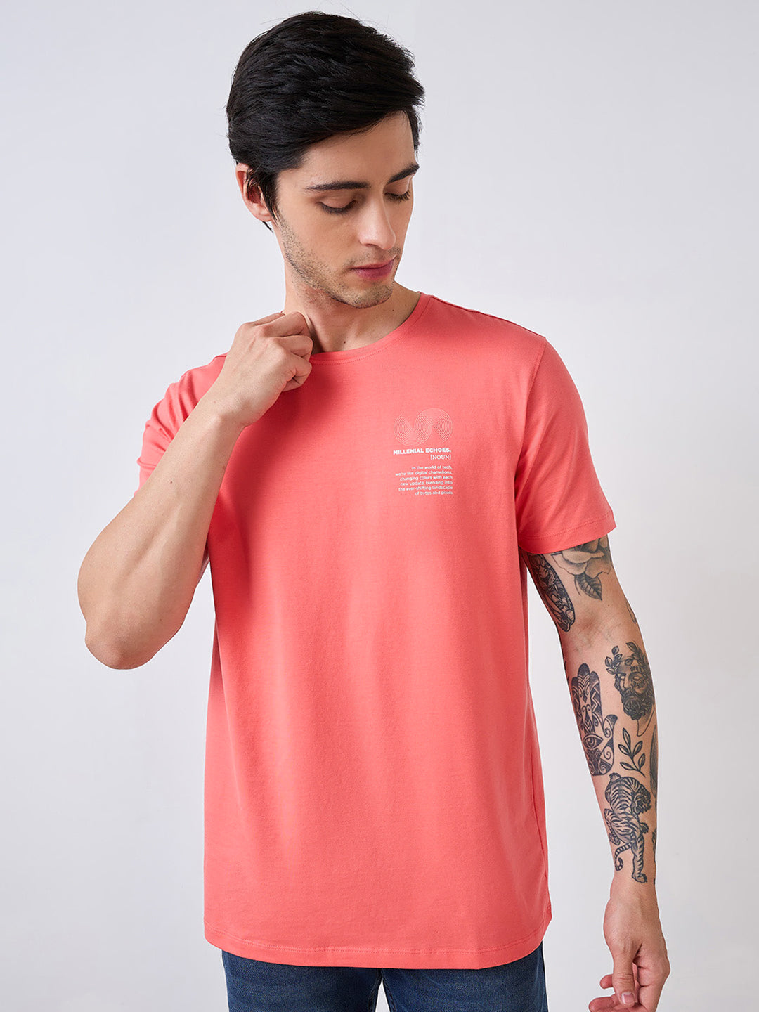 Men T-Shirt Pink Solid Slim Fit