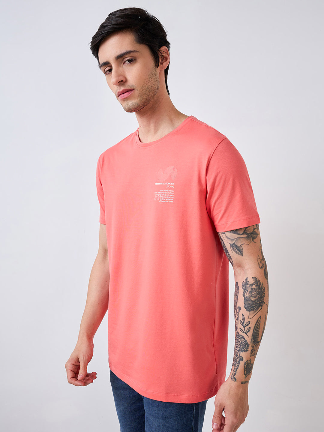Men T-Shirt Pink Solid Slim Fit