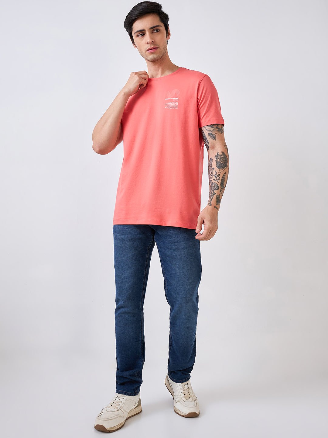 Spykar Pink Half Sleeves Slim Fit Solid T-Shirt For Men