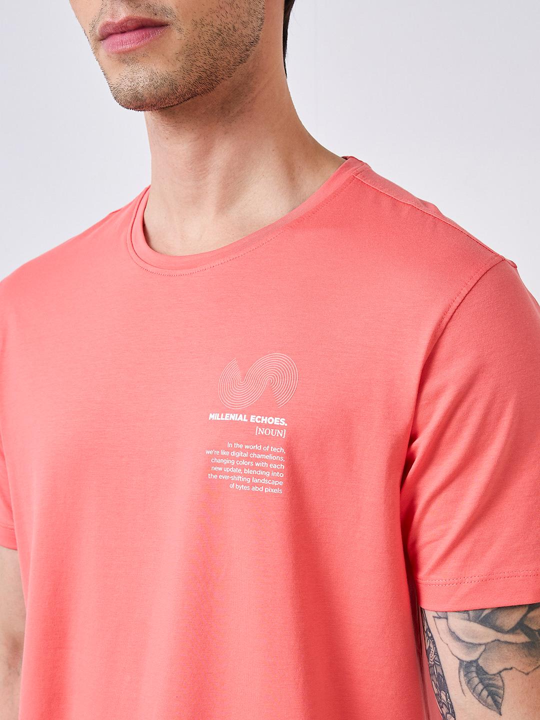 Spykar Pink Half Sleeves Slim Fit Solid T-Shirt For Men