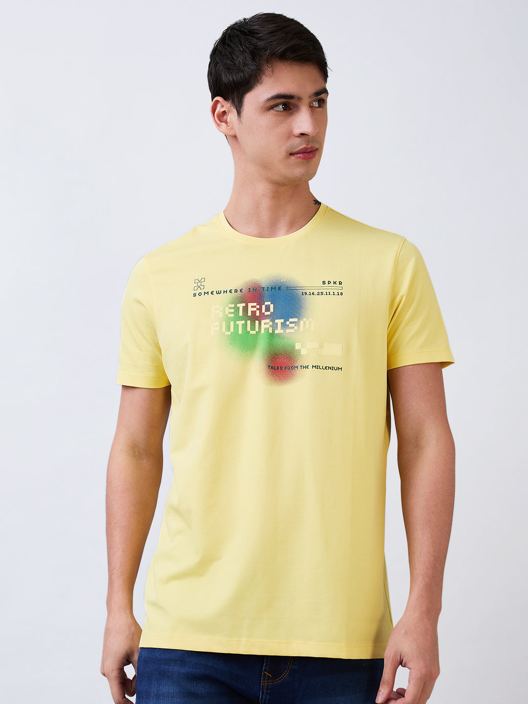 Spykar Yellow Slim Fit Solid Half Sleeve T-Shirt For Men