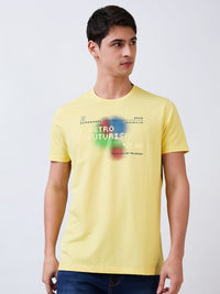 Men T-Shirt Yellow Solid Slim Fit