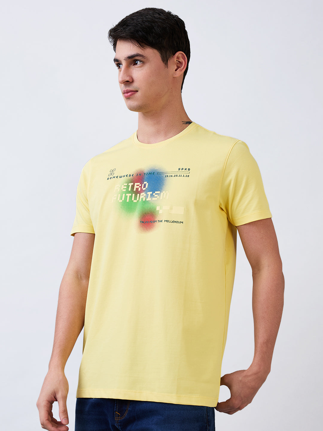 Spykar Yellow Slim Fit Solid Half Sleeve T-Shirt For Men