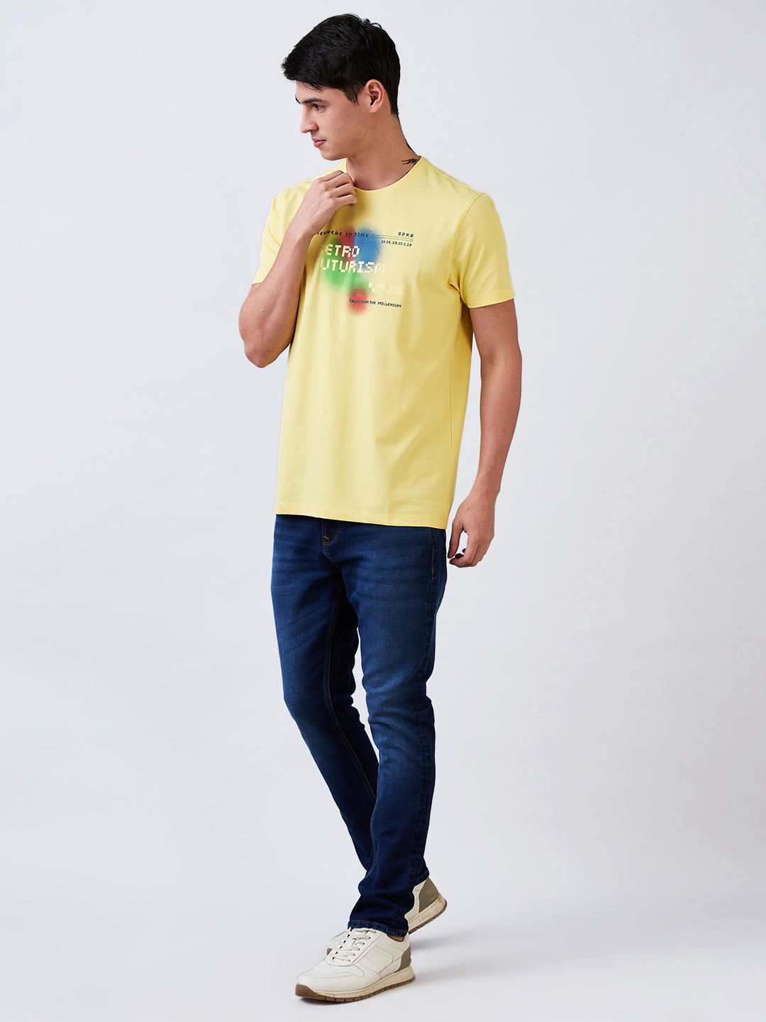 Spykar Yellow Slim Fit Solid Half Sleeve T-Shirt For Men