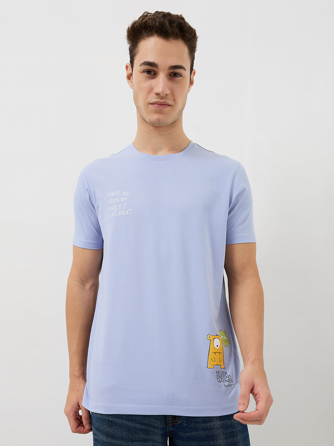 Men T-Shirt Blue Solid Slim Fit