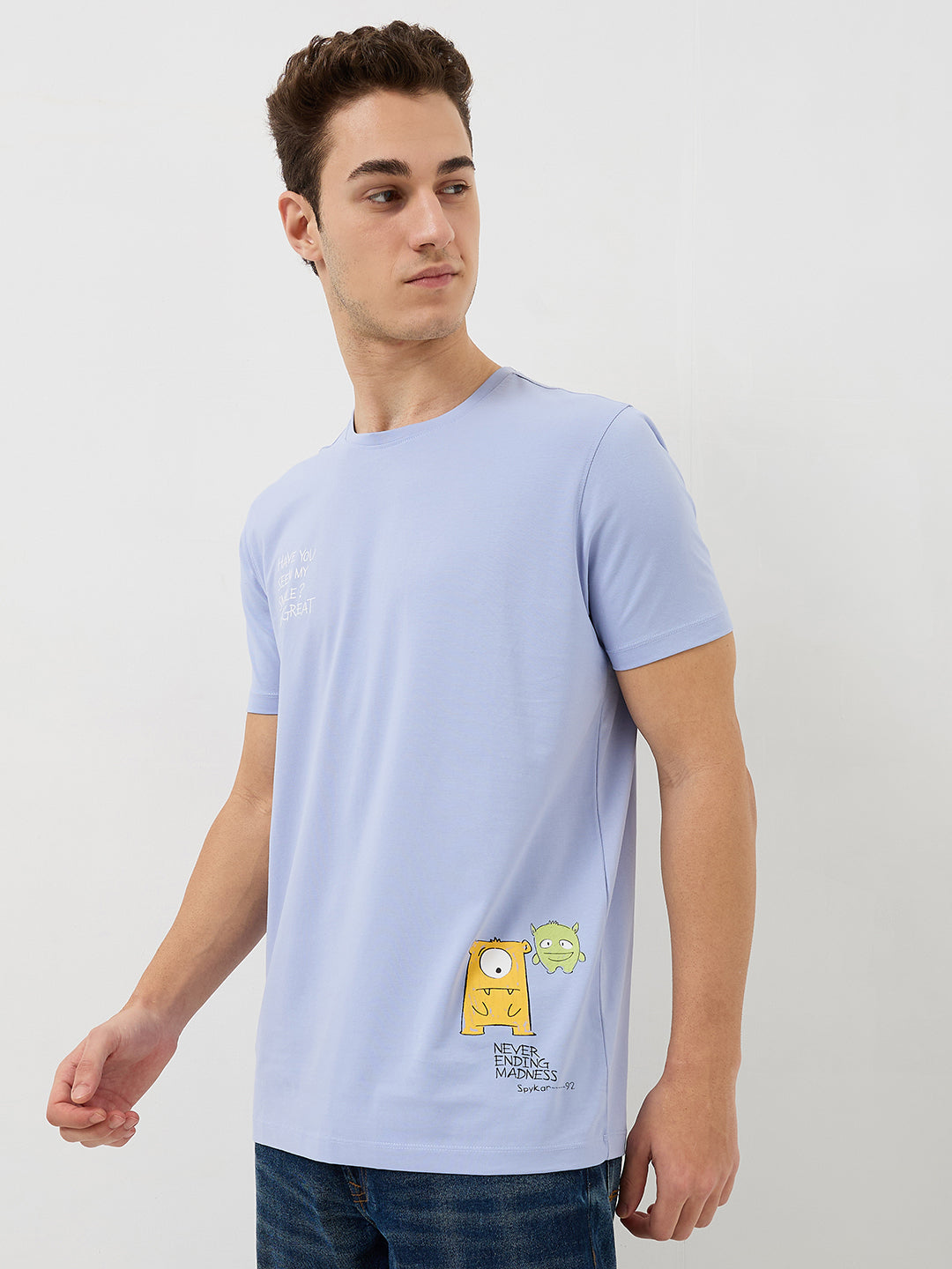 Men T-Shirt Blue Solid Slim Fit