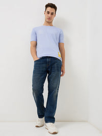 Men T-Shirt Blue Solid Slim Fit