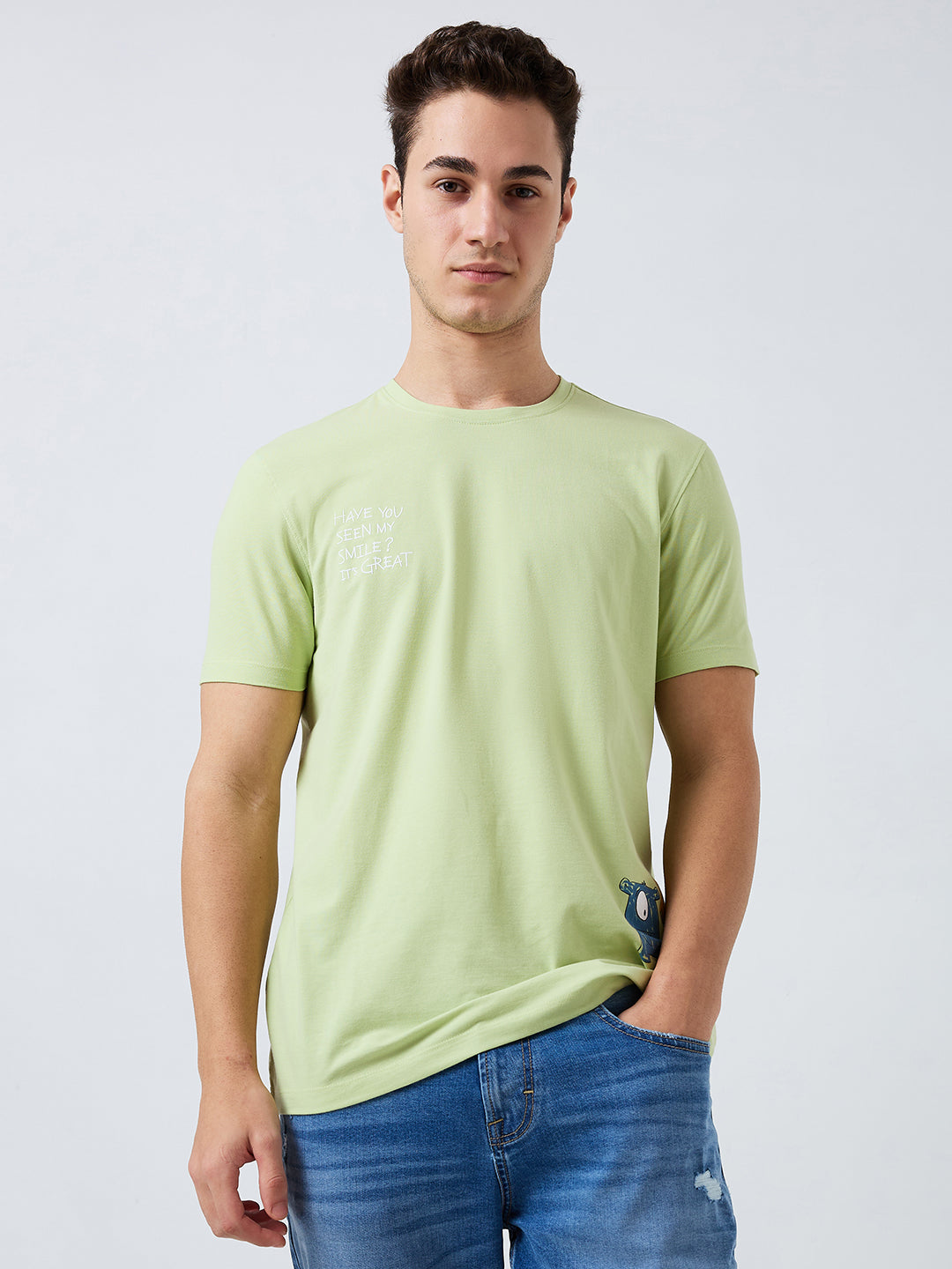 Spykar Green Slim Fit Solid Half Sleeve T-Shirt For Men