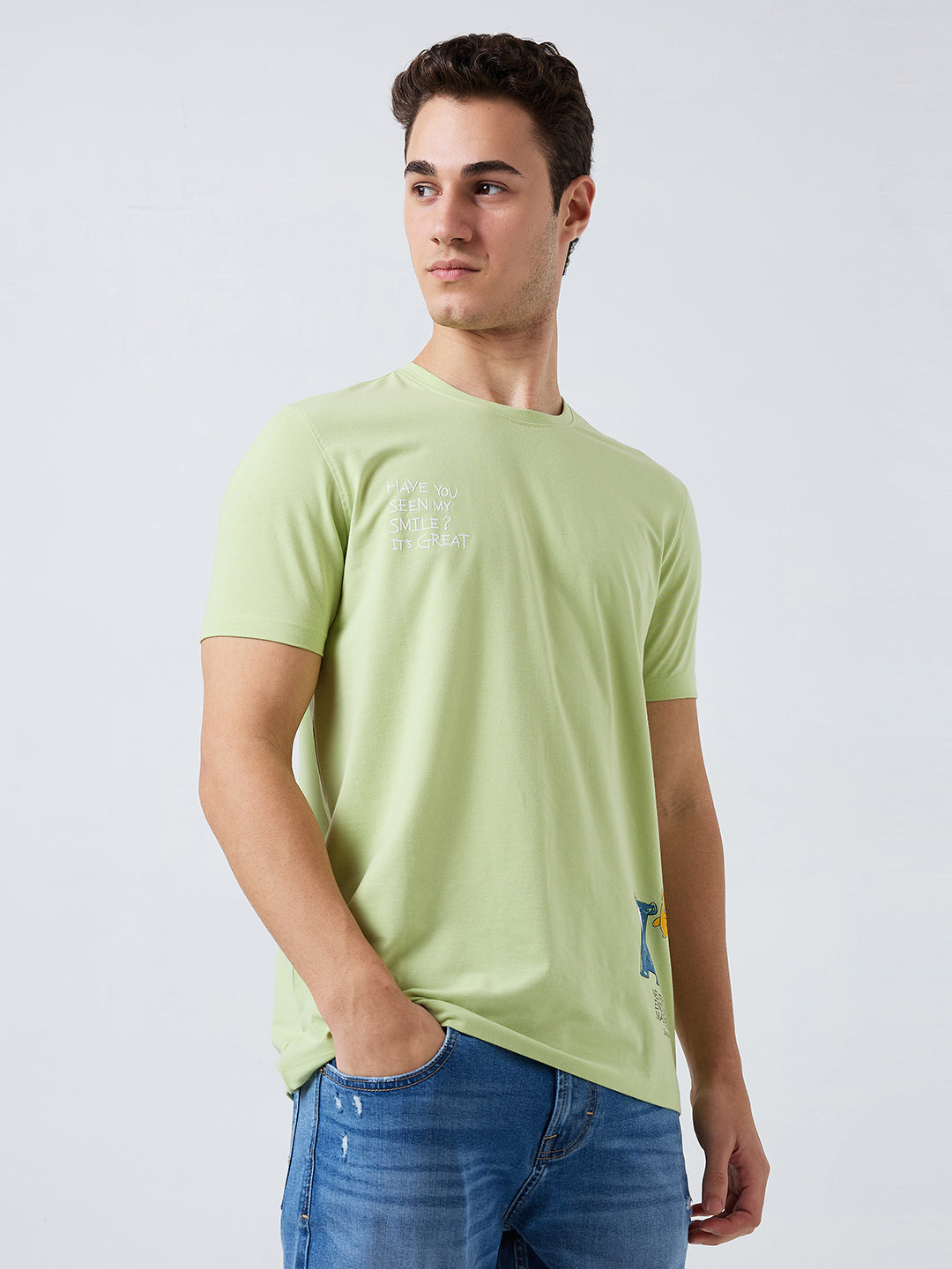 Spykar Green Slim Fit Solid Half Sleeve T-Shirt For Men