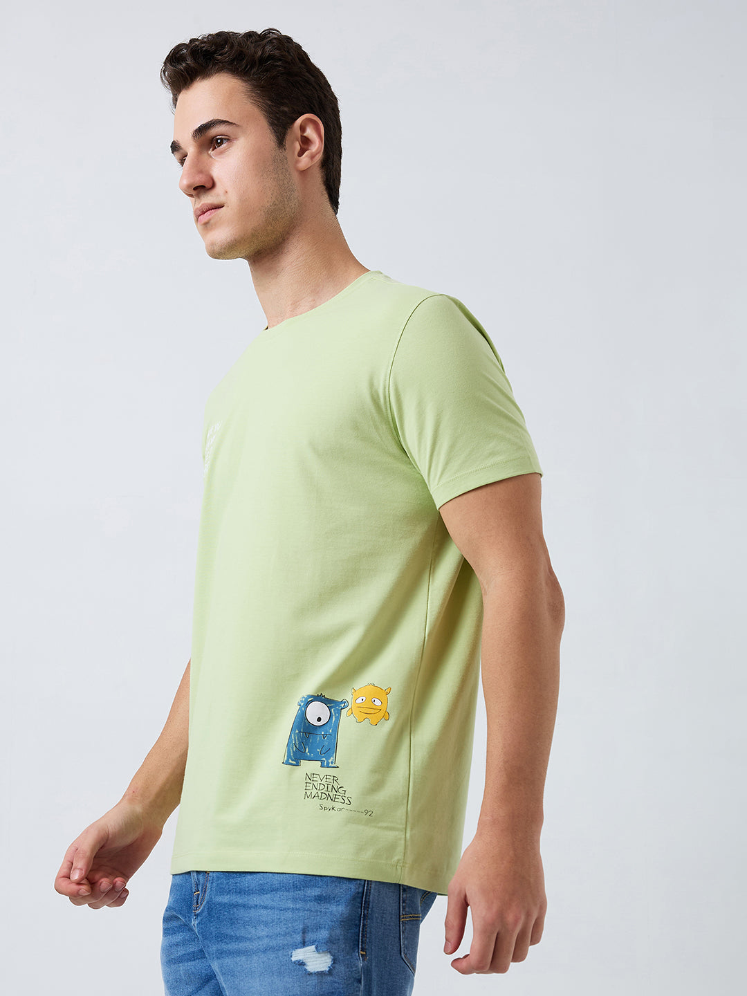 Spykar Green Slim Fit Solid Half Sleeve T-Shirt For Men