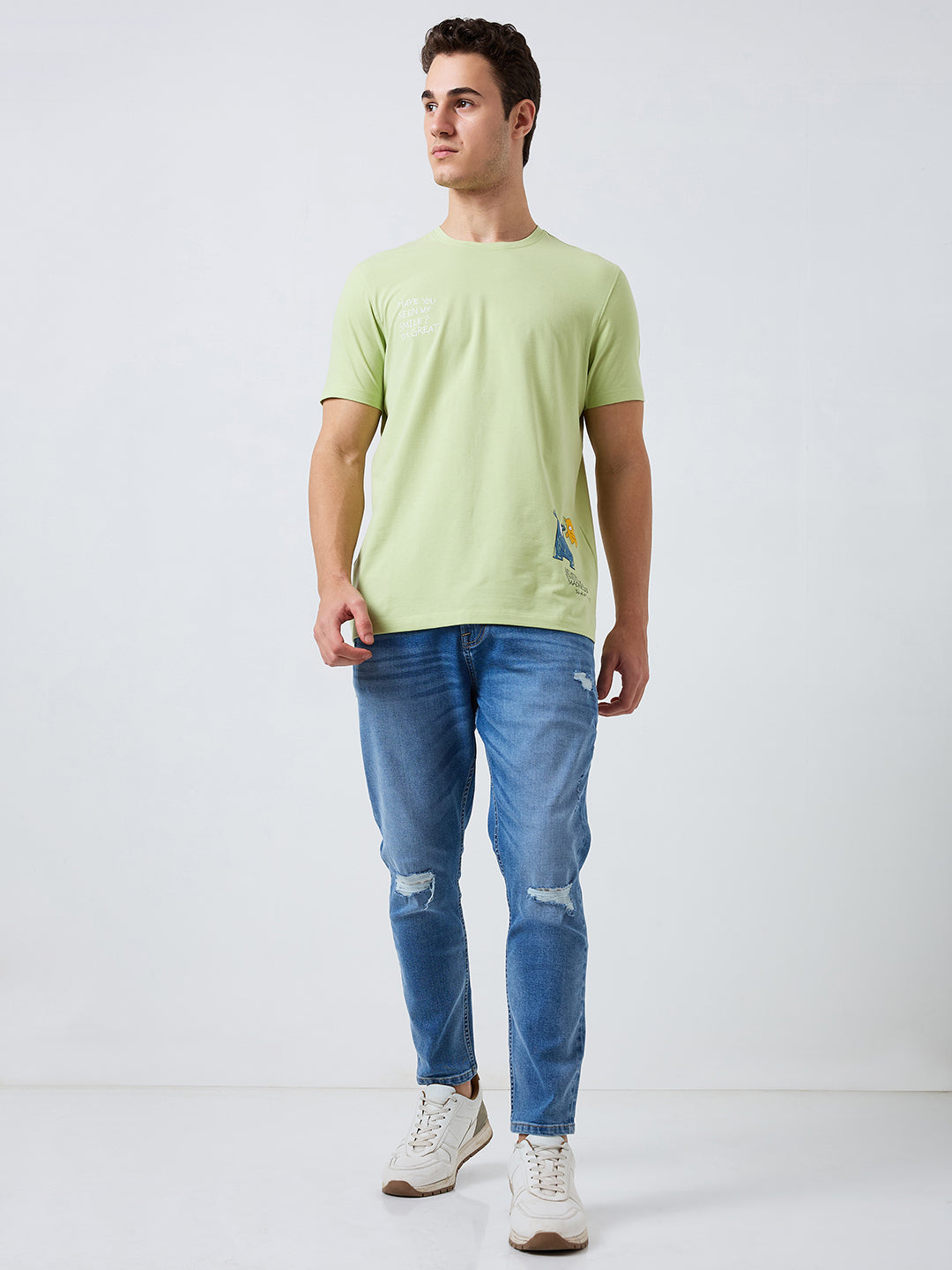 Spykar Green Slim Fit Solid Half Sleeve T-Shirt For Men