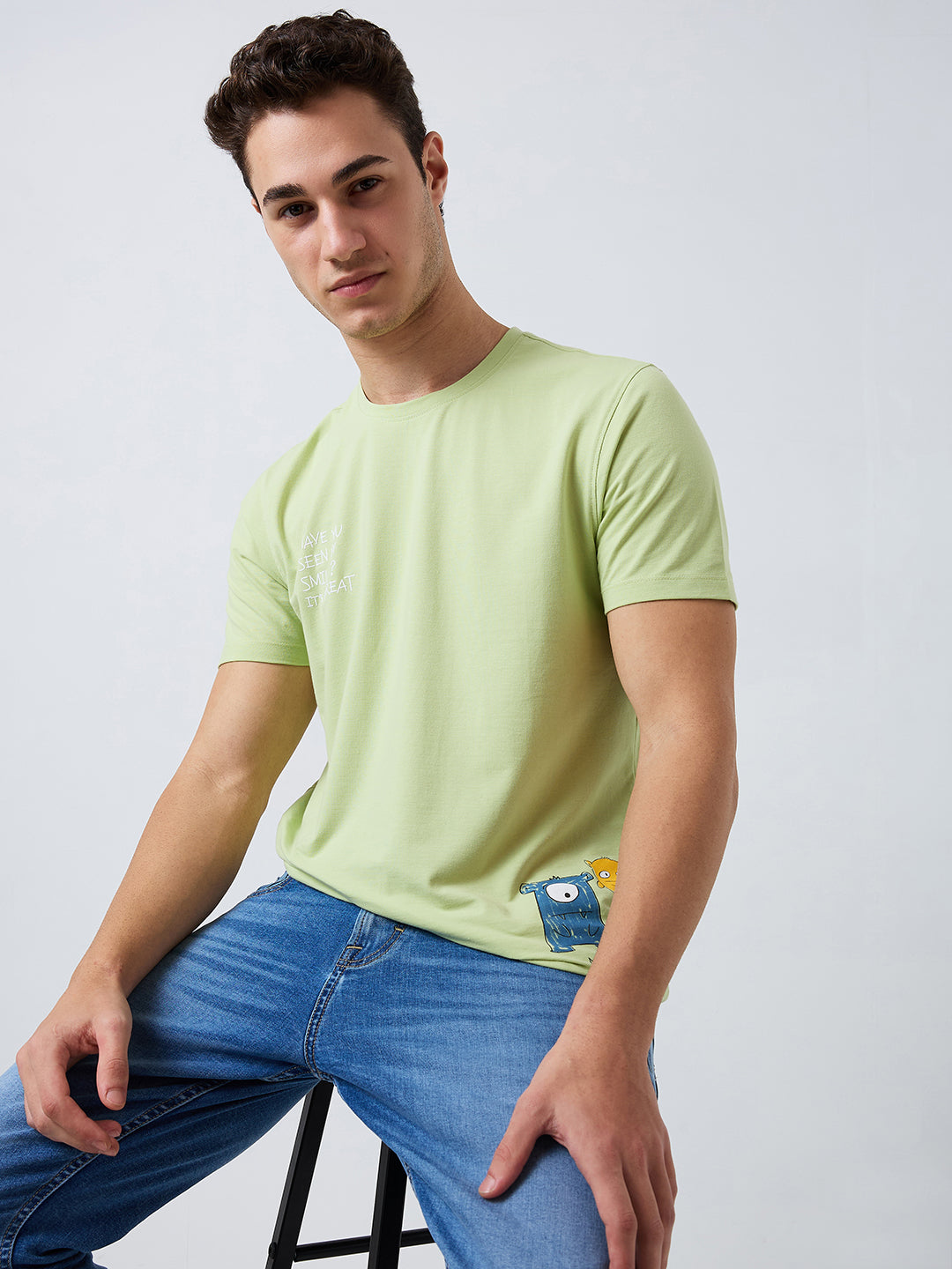 Spykar Green Slim Fit Solid Half Sleeve T-Shirt For Men