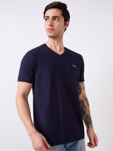 Men T-Shirt Solid Blue Slim Fit