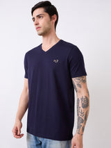 Men T-Shirt Solid Blue Slim Fit