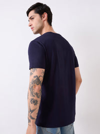 Men T-Shirt Solid Blue Slim Fit