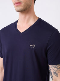 Men T-Shirt Solid Blue Slim Fit