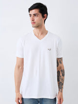 Men T-Shirt Solid White Slim Fit