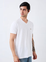 Men T-Shirt Solid White Slim Fit