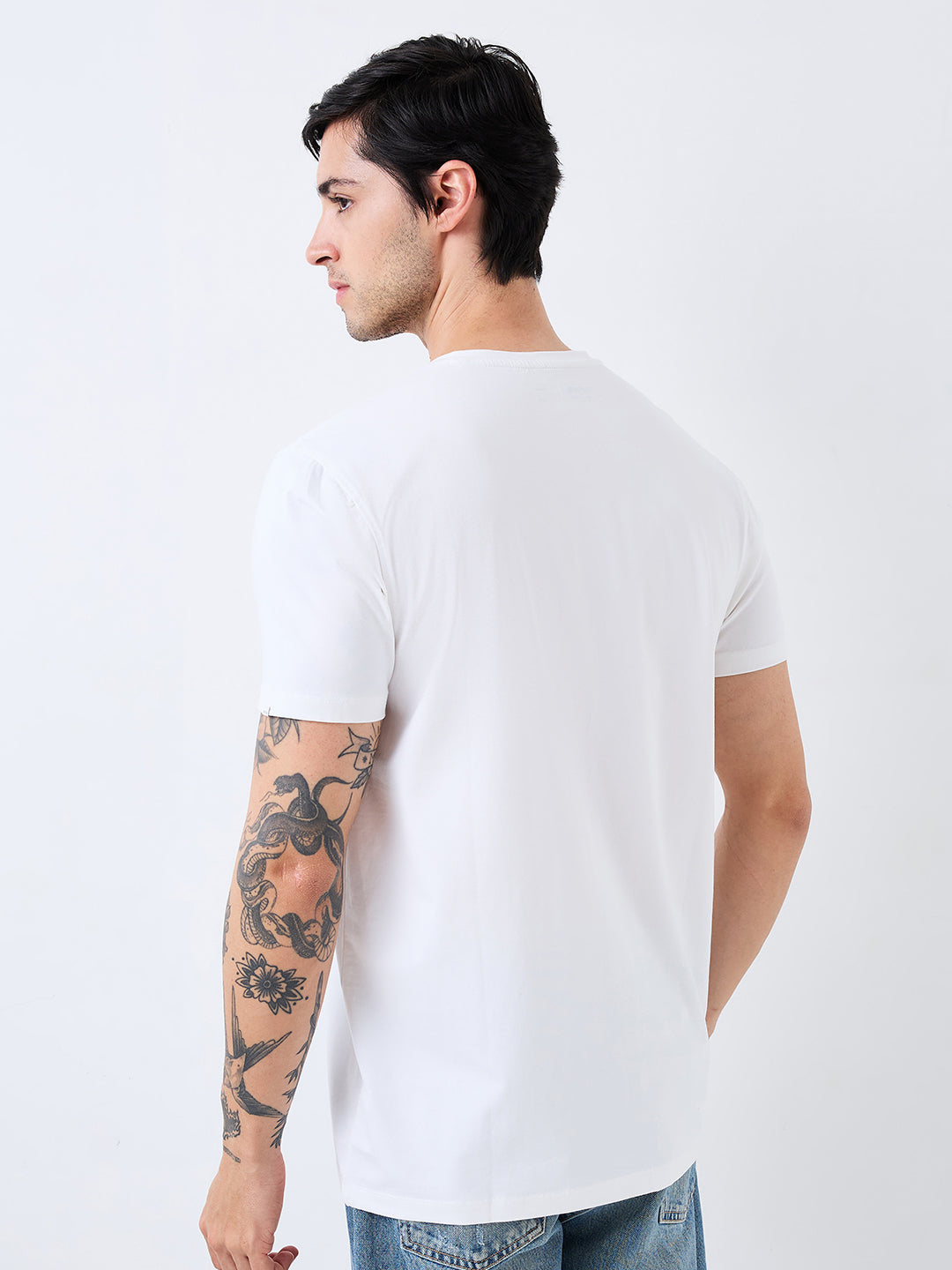 Spykar White Slim Fit Solid Half Sleeve T-Shirt For Men