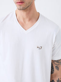 Men T-Shirt Solid White Slim Fit