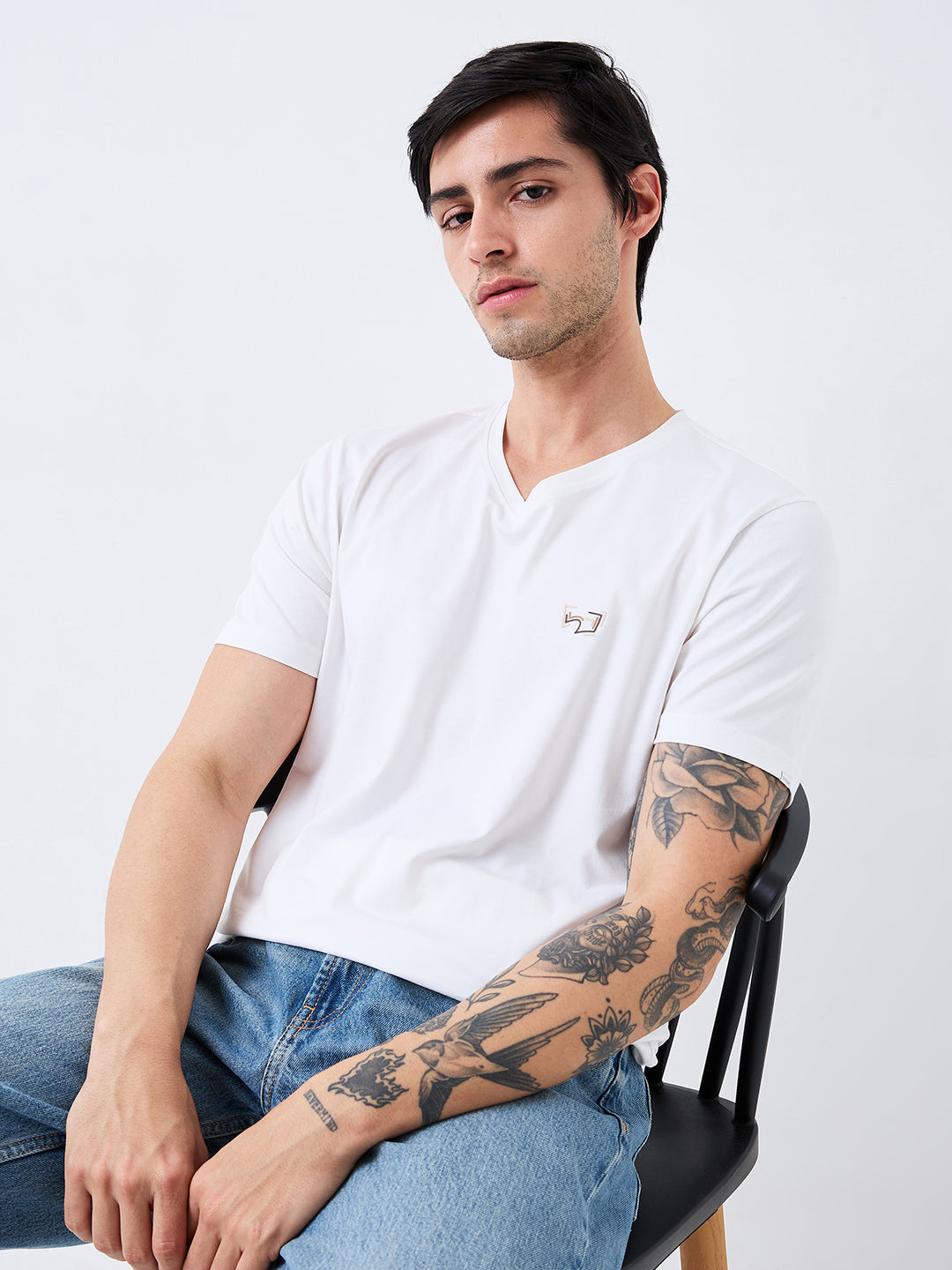 Spykar White Slim Fit Solid Half Sleeve T-Shirt For Men