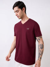 Men T-Shirt Solid Red Slim Fit