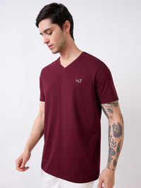 Men T-Shirt Solid Red Slim Fit