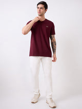 Men T-Shirt Solid Red Slim Fit